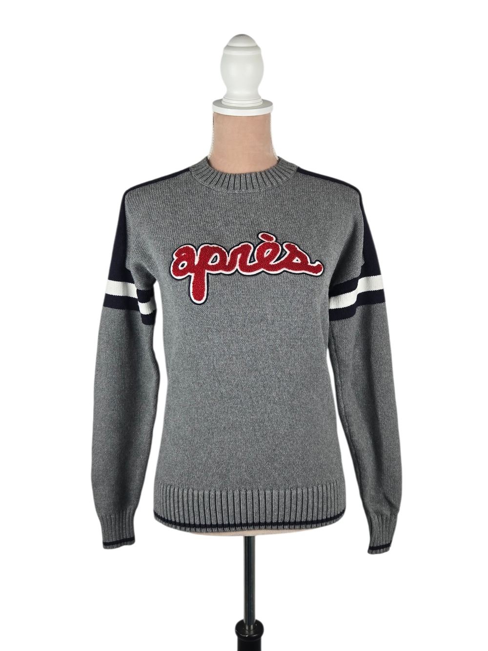 Alp N Rock Apres Ski Sweater Grey Varsity Stripe Size XS